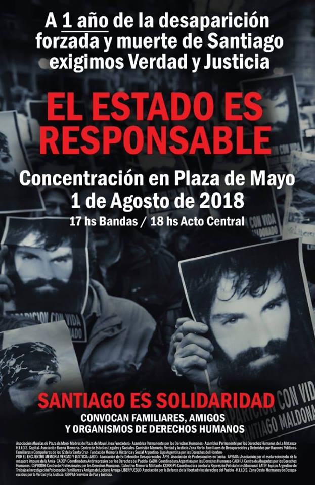 Conferencia de prensa: a un año de la desaparición forzada y muerte de Santiago Maldonado seguimos exigiendo justicia