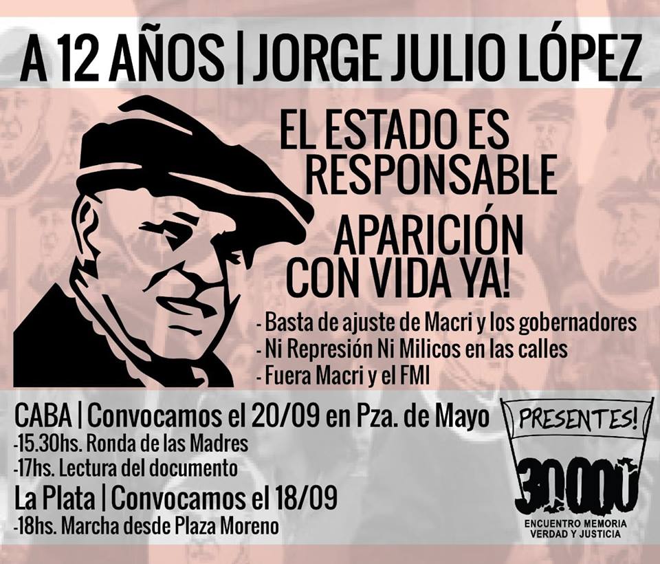 A 12 años de la desaparición de Jorge Julio López