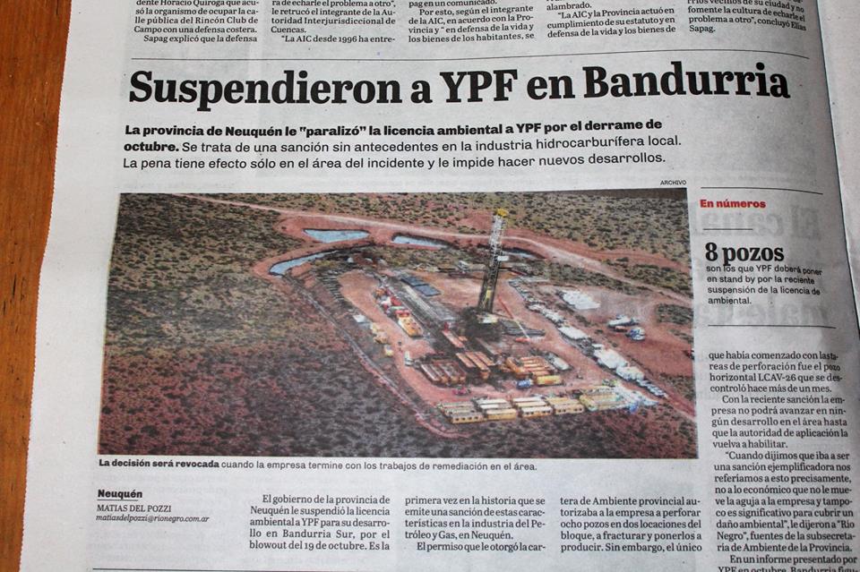 Comunicado mapuche sobre la suspensión de licencia ambiental a YPF por derrame en “Bandurrias”