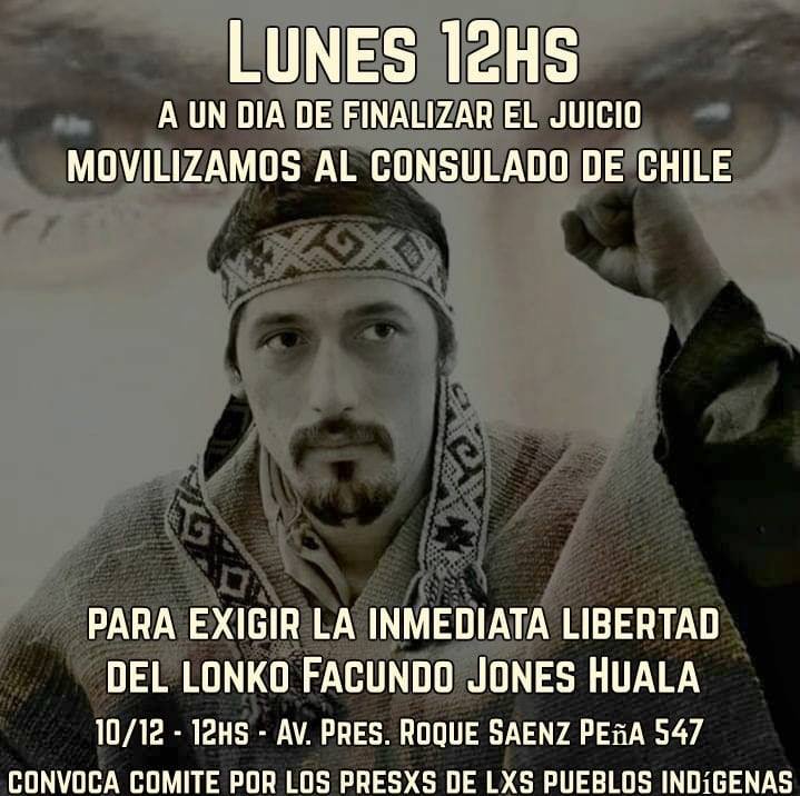 Libertad a Jones Huala: movilización al Consulado de Chile en Buenos Aires