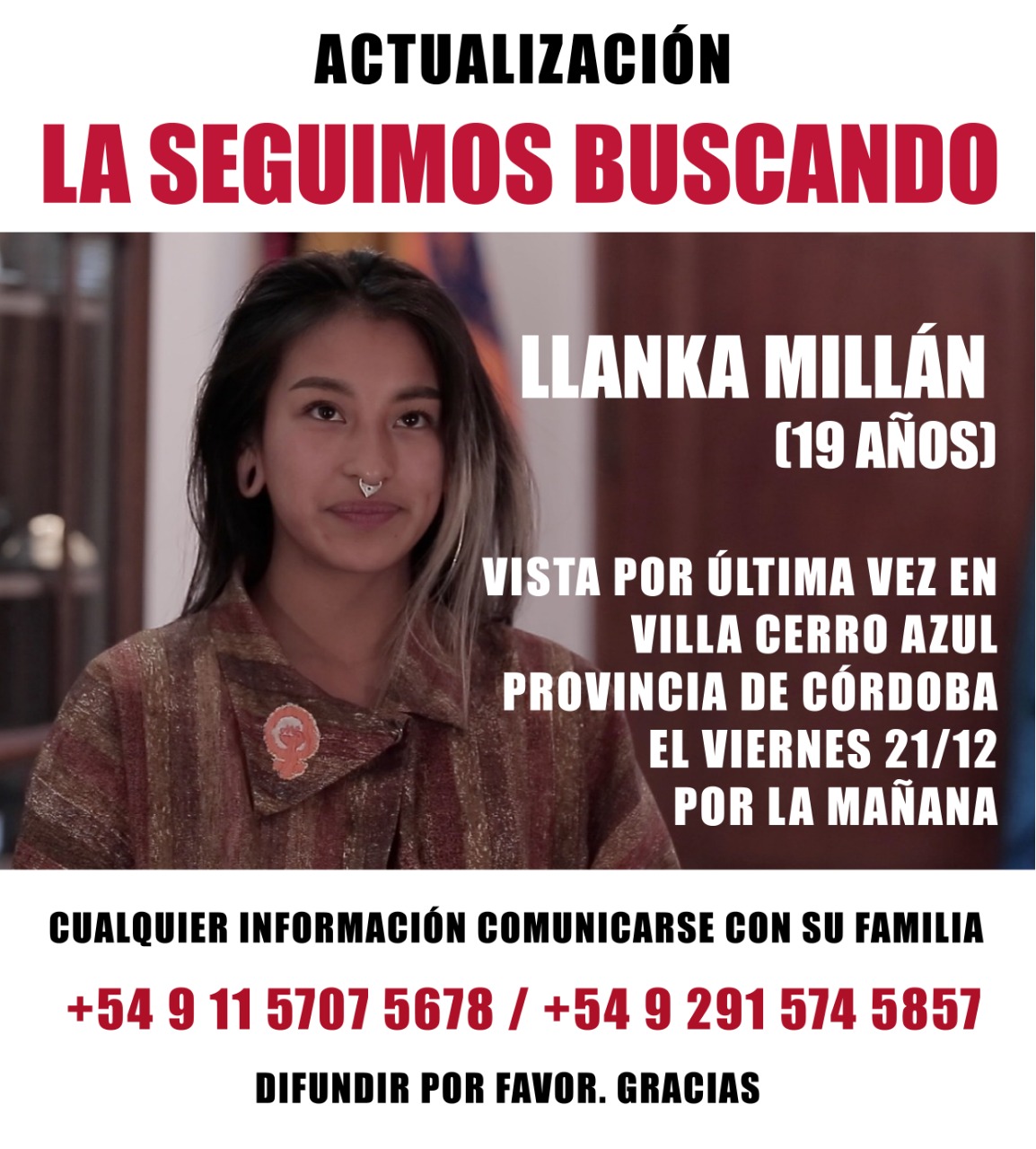 Está desaparecida Llanka, hija de Moira Millán