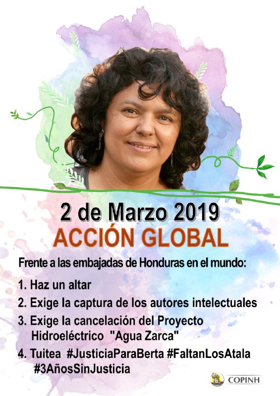 Acción global: Justicia para Berta Cáceres a tres años de su siembra