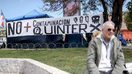 Cartel contra la contaminación en Quintero, Chile, el 7 de septiembre de 2018