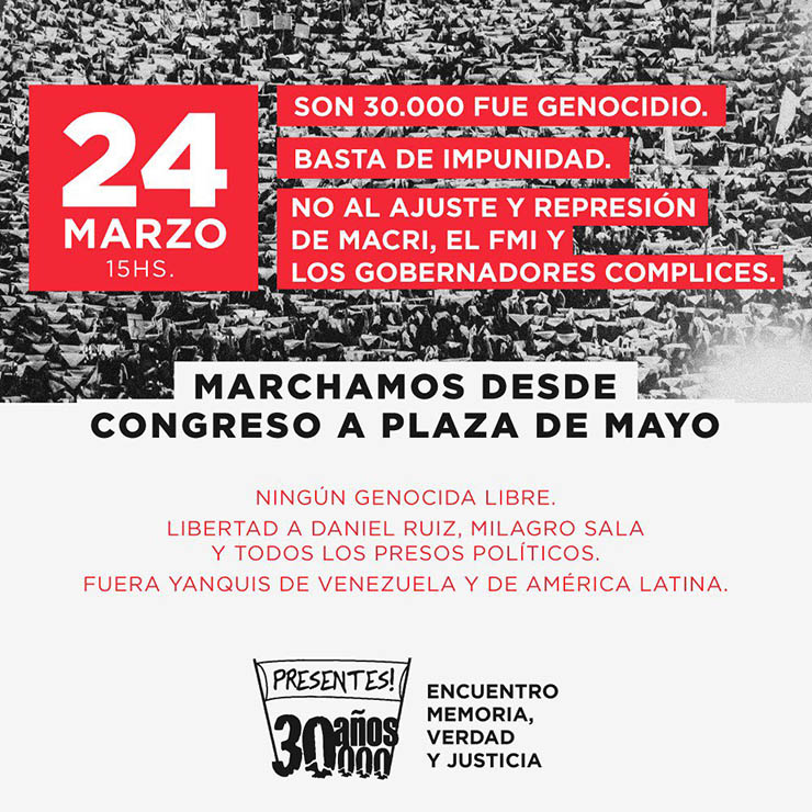 El Encuentro Memoria Verdad y Justicia convoca a marchar el 24 de marzo