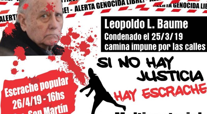 Viernes 26/4: Escrache popular en La Plata al genocida Leopoldo Luis Baume