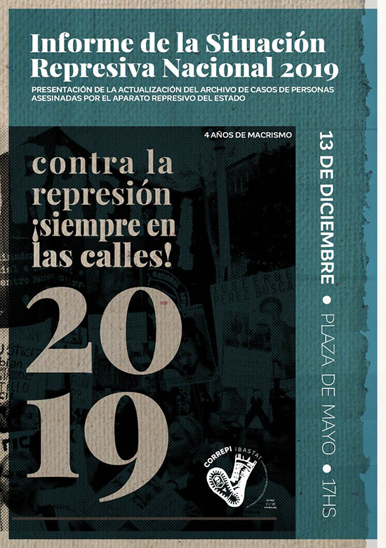 13 de diciembre: Presentación del Informe de la Situación Represiva Nacional 2019