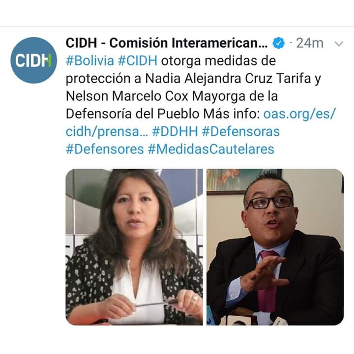 Bolivia: CIDH da medidas de protección a Defensores del pueblo