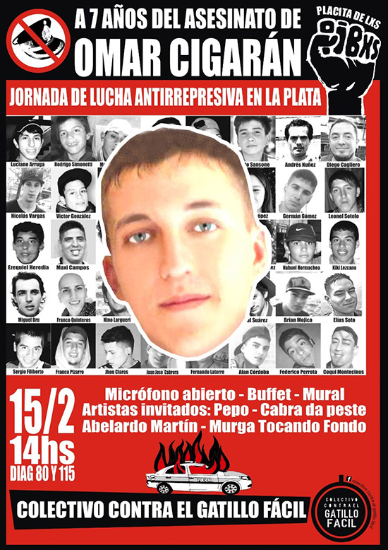 Jornada Antirrepresiva en La Plata a 7 años del asesinato de Omar Cigarán