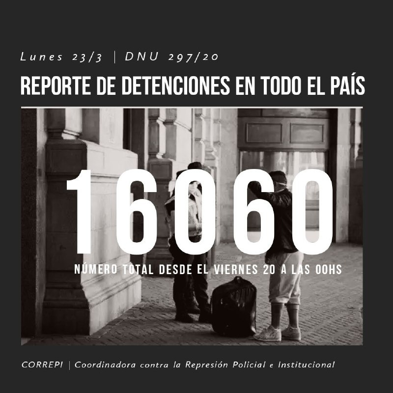 CORREPI: Tercer reporte de detenciones en todo el país por DNU 297/2020