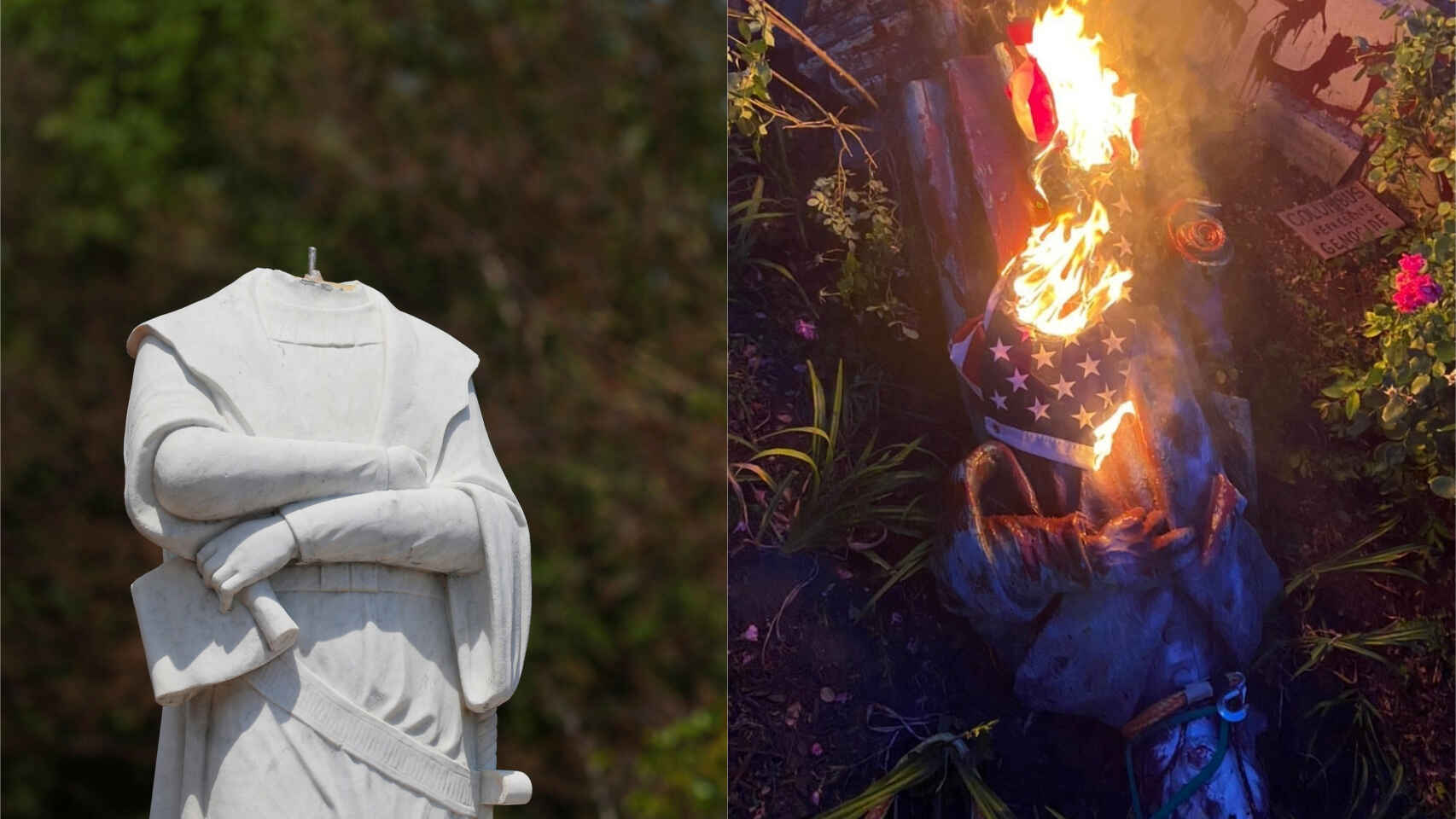 “Colón era un genocida”: decapitan, derriban y queman varias de sus estatuas en Estados Unidos