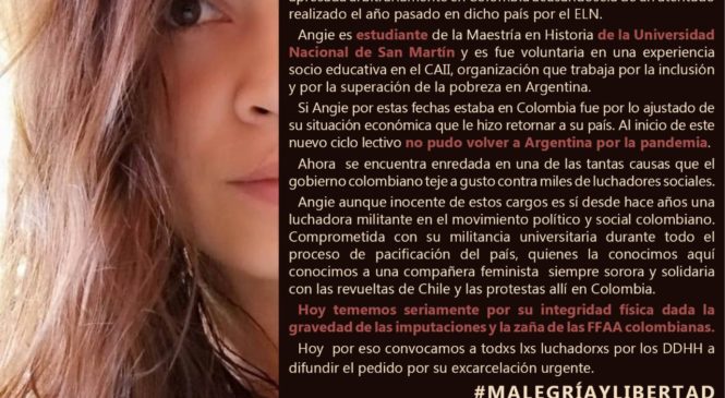 Denuncian causa armada contra la maestra y militante Angie Lorena Solano Cortés