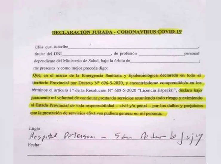 Crisis sanitaria en Jujuy: Trabajadores de la salud repudiaron “formulario criminal” de Gerardo Morales