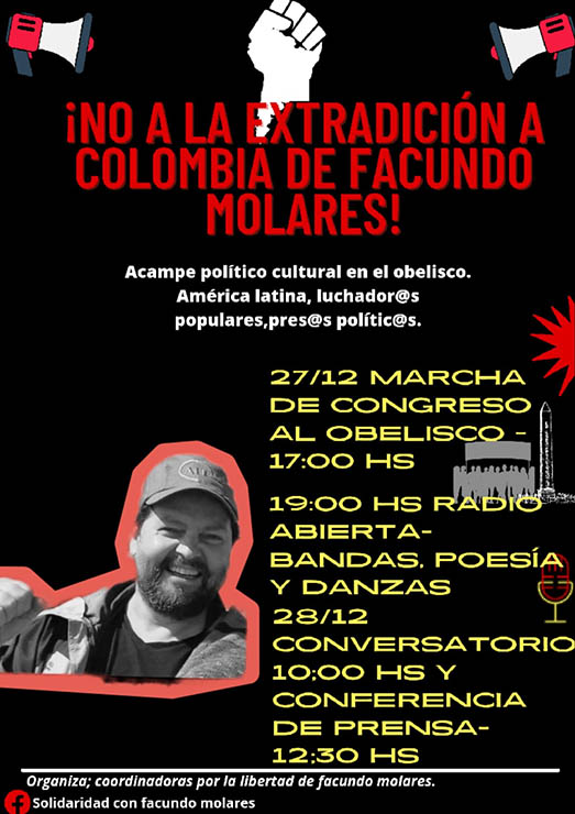 Libertad y NO extradición a Colombia de Facundo Molares!
