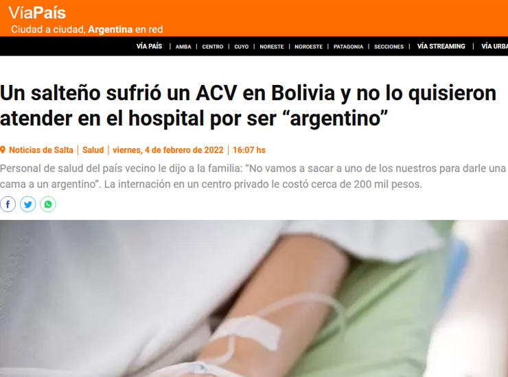 Una “noticia” de 2018, sobre la desatención de un argentino en Bolivia, se viralizó como actual