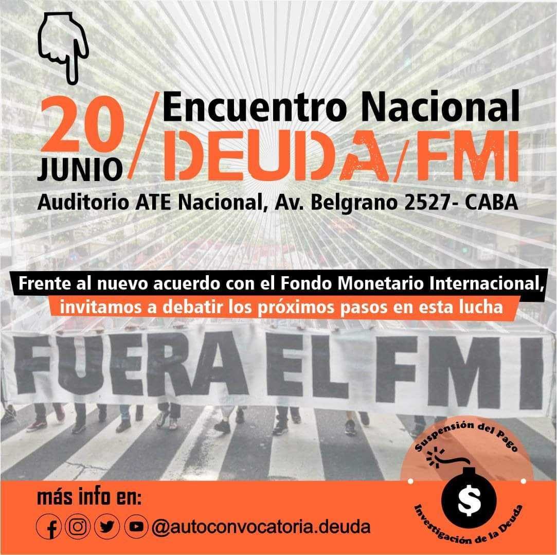 Encuentro contra la deuda: 20 de junio de 10:00 a 18:00 en ATE, Belgrano 2527