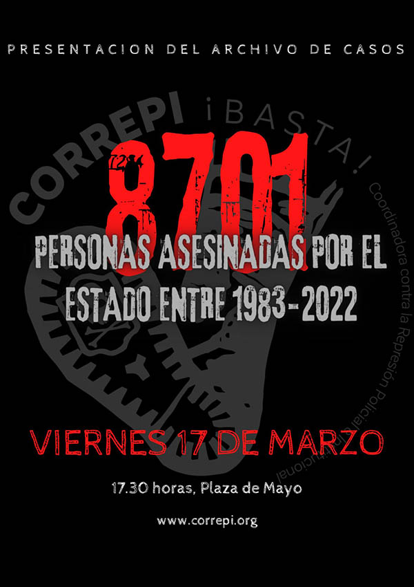 CORREPI presenta su informe anual el viernes 17 de marzo en Plaza de Mayo