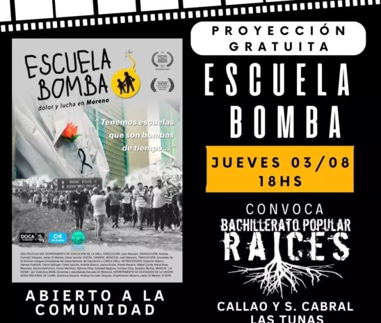 Cine debate en el Bachillerato Popular Raíces: proyección de Escuela Bomba