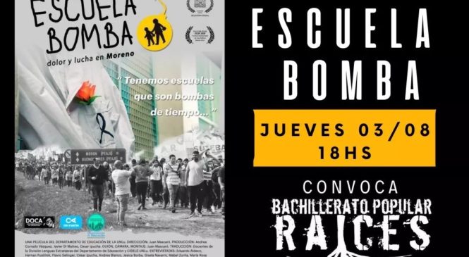 Cine debate en el Bachillerato Popular Raíces: proyección de Escuela Bomba