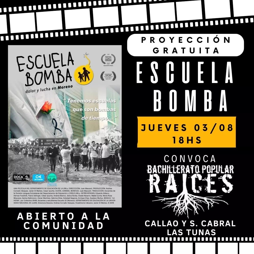 Cine debate en el Bachillerato Popular Raíces: proyección de Escuela Bomba