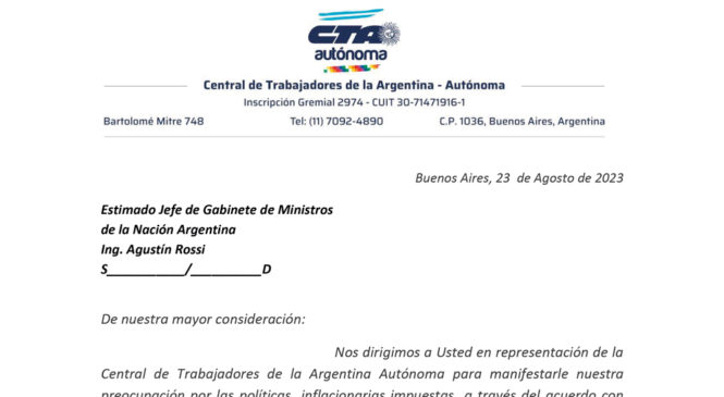 La CTA Autónoma exige aumento de emergencia, reapertura de paritarias y convocatoria al Consejo del Salario