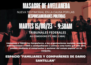 Masacre de Avellaneda – Nueva testimonial 15/08/23 – 9:30 hs. – Tribunales Comodoro PY