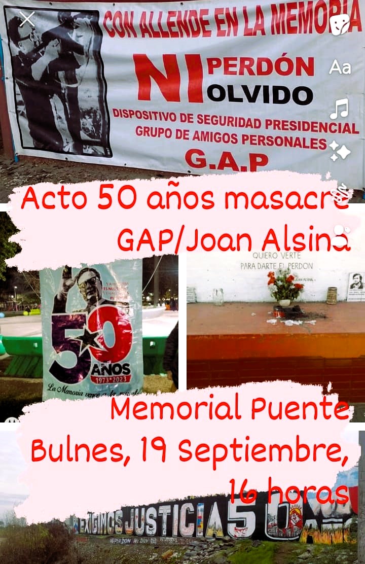Chile: El 19 de septiembre se realiza acto de memoria viva por ejecuciones de Joan Alsina y miembros del GAP