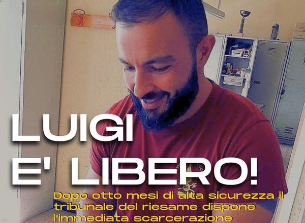 Italia: Unidos en apoyo a los desertores y saboteadores de todas las guerras.Italia: Unidos en apoyo a los desertores y saboteadores de todas las guerras. Luigi Spera fuera de la cárcel