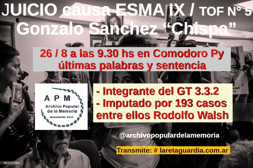 Causa ESMA IX: Sentencia al genocida Gonzalo Sánchez