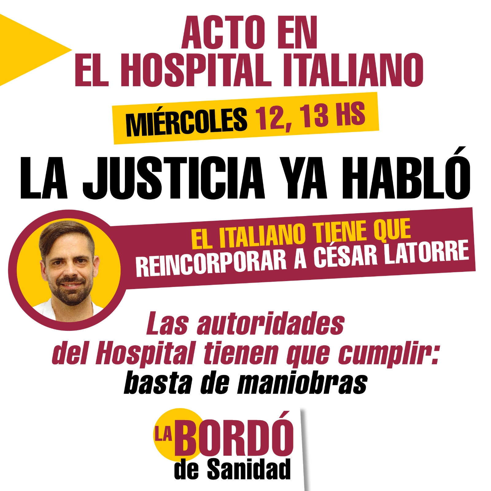 Acto en el Hospital Italiano por la reincorporación de César Latorre